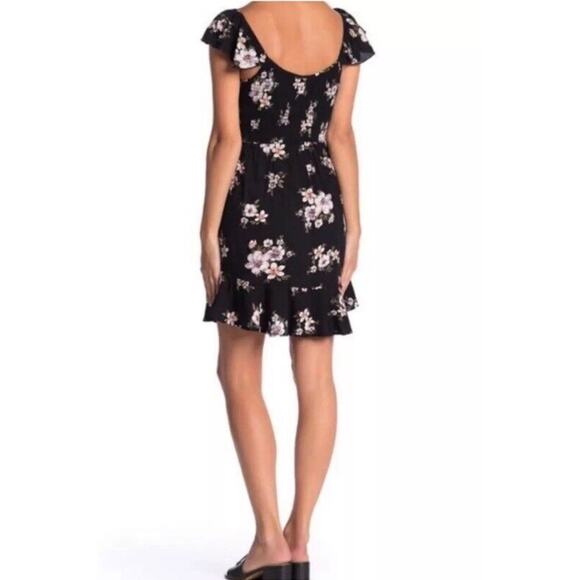 Band of Gypsies Black‎ Lavender Floral Mini Fit & Flare Dress Size S Stretch NWT - Picture 2 of 10